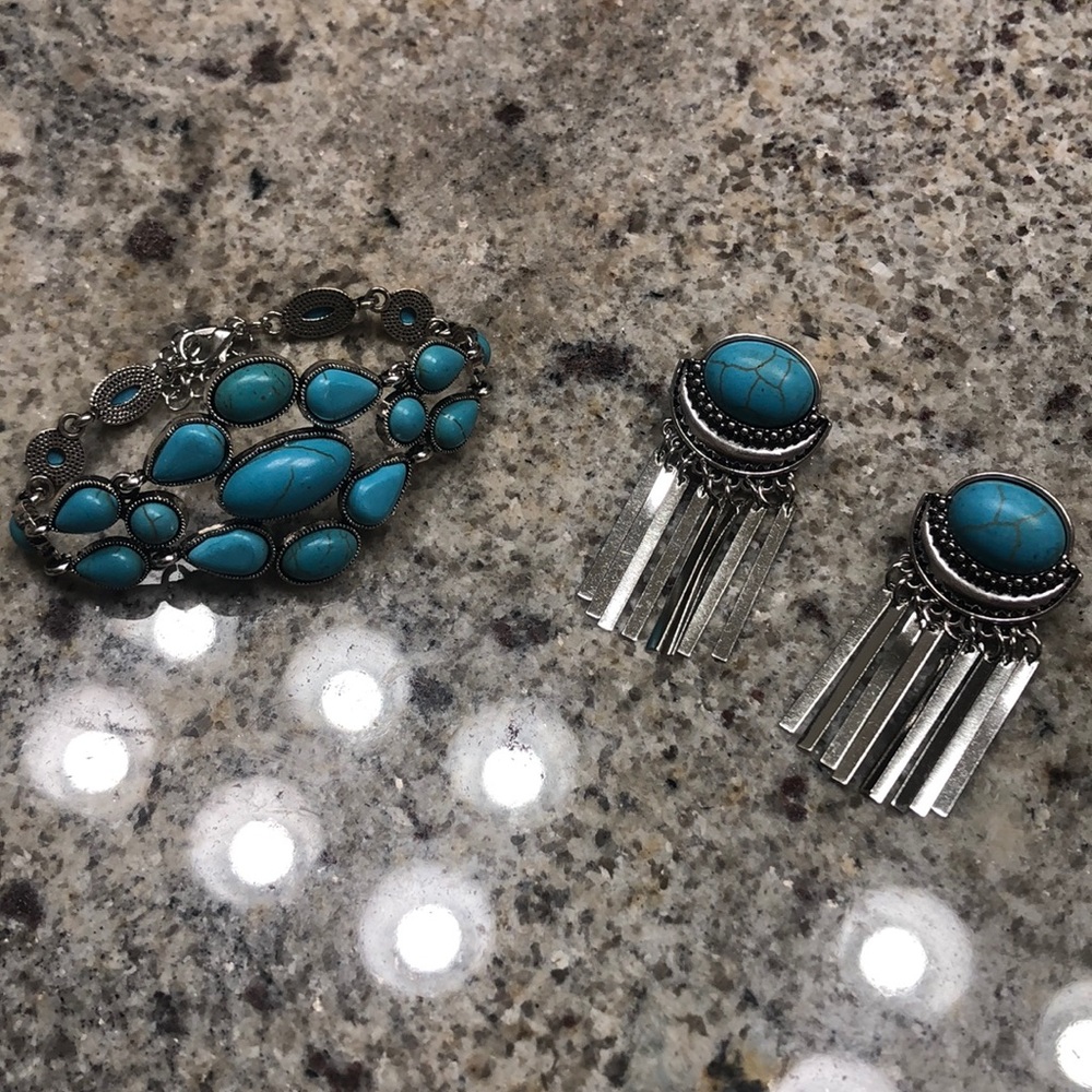 Turquoise Crackle Marble Silver Set